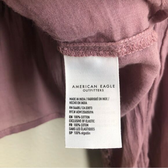 American Eagle Smocked Long Sleeve Purple Top Lace Boho Peasant Ruffle Medium - Picture 5 of 5